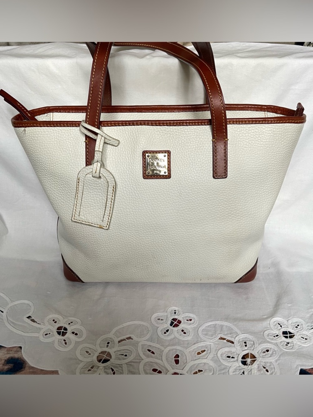 Dooney & Bourke Charleston White Tote with Brown Leather Trim